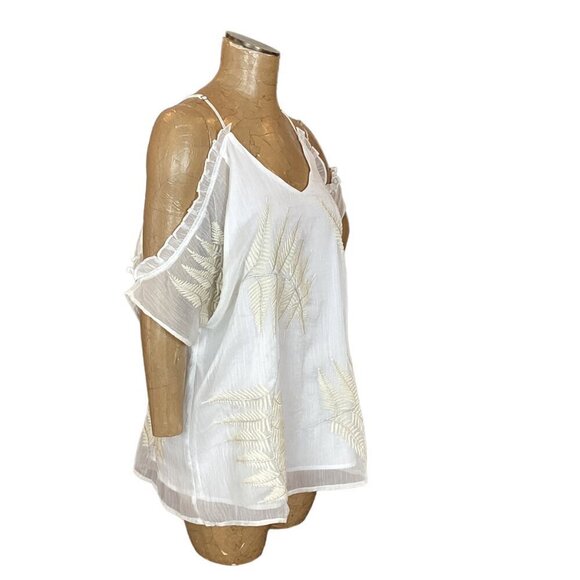 Gimmicks BKE White Chiffon Embroidered Open Shoulder Tie Back Top L 103N - Picture 3 of 9